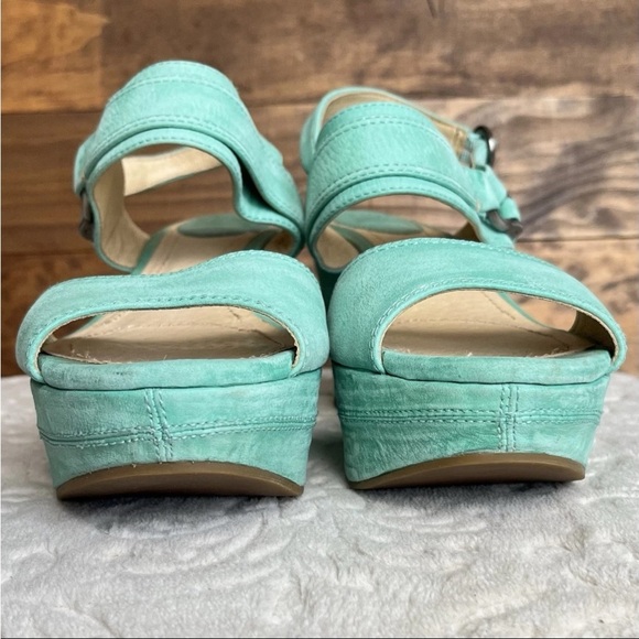 Frye Carlie Sling Platform Wedge Sandals Sz 9.5M Teal Mint Green Chic Prep EUC - Picture 8 of 14